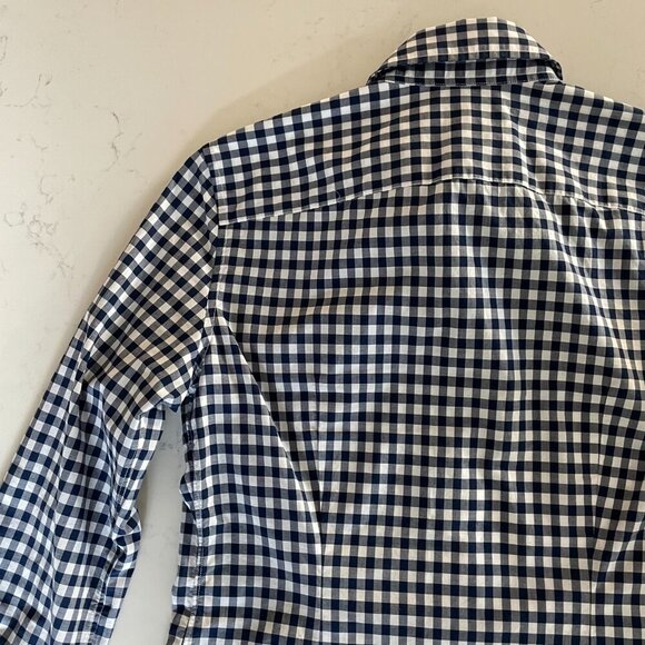 Ralph Lauren Blue Label Slim Fit LS Button Down Cotton Check Shirt Navy Wht Sz 2 - Picture 8 of 14